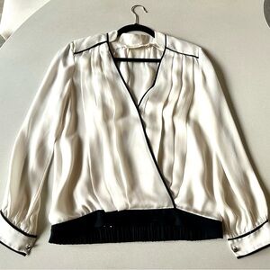 Elegant White Blouse with Black Trim